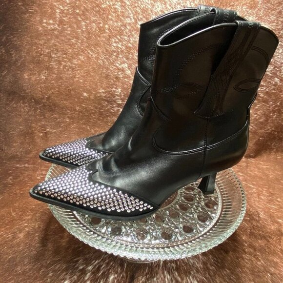 Circus by Sam Edelman Rhinestone Toe Cowboy Boots | Black | Size 8 - Picture 2 of 9